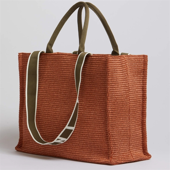 Marni Large Raffia Tote Bag, Brick/Olive 